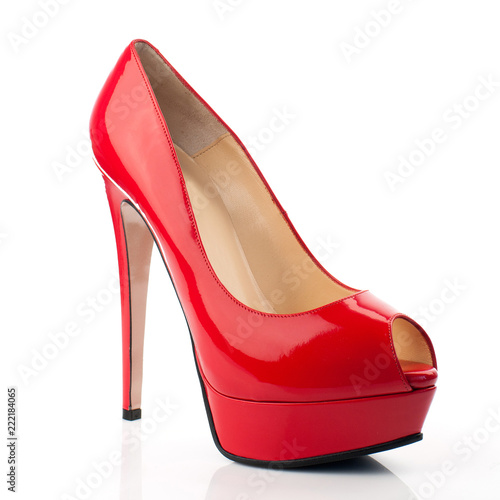 Red shoe isolated on white background.Side view. 
