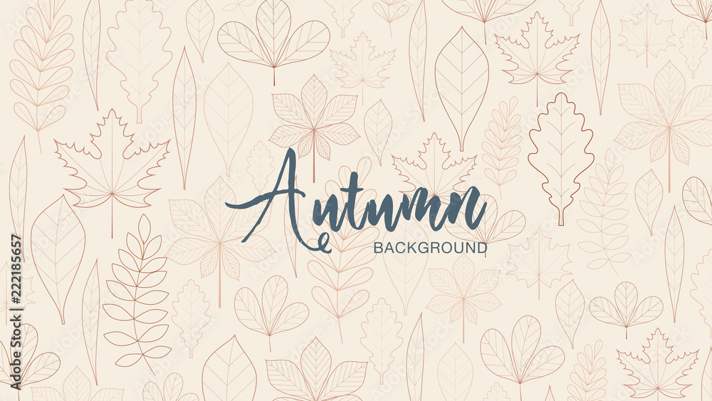 Fototapeta premium Autumn leaves background. Thanksgiving day background. Autumn leaves and place for text. Light and dark brown colors