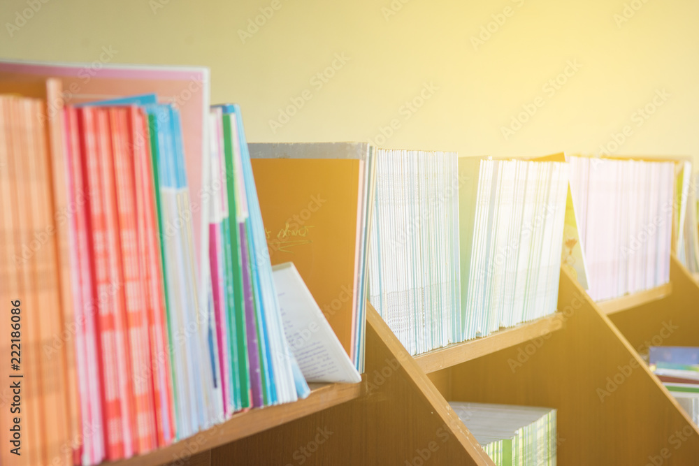 Books in public library with sunlight. Books in public library with sunlight.