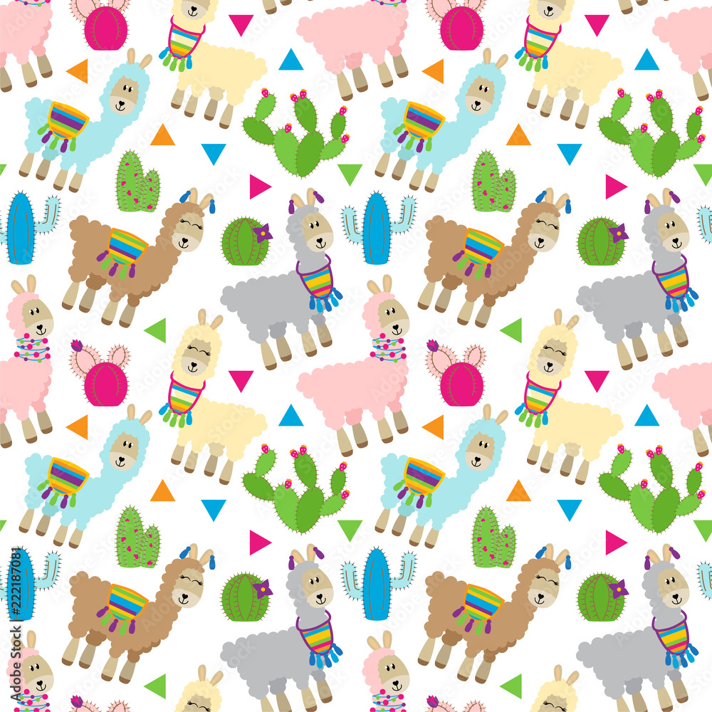 Fototapeta premium Seamless, Tileable Llama and Cactus Pattern or Background