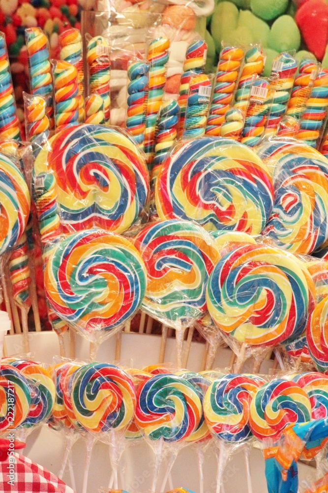 Bright colour striped sweets candy lollypop