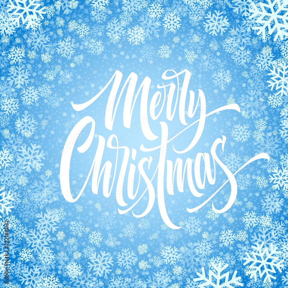 Merry Christmas hand drawn lettering in snowflakes frame Merry Christmas hand drawn lettering in snowflakes frame