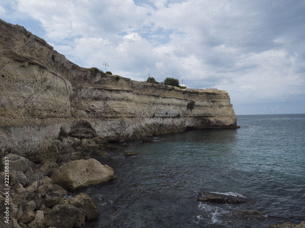 italian coast Torre dell'Orso (Salento - Puglia). Adriatic sea cliff