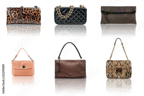 Clutches collection isolated on white background.Front view.

