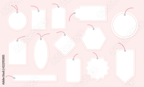 Vector collection of blank Christmas gift tags and badges templates different shapes isolated on light background. Emblems for xmas holiday presents packaging. Good for New year congratulations.