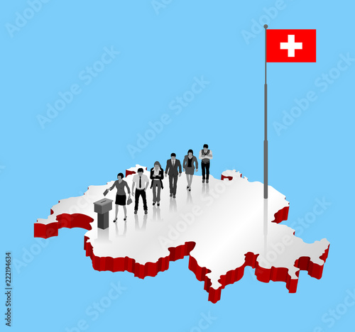 Swiss citizens voting for Switzerland referendum over an 3D map with Flagpole