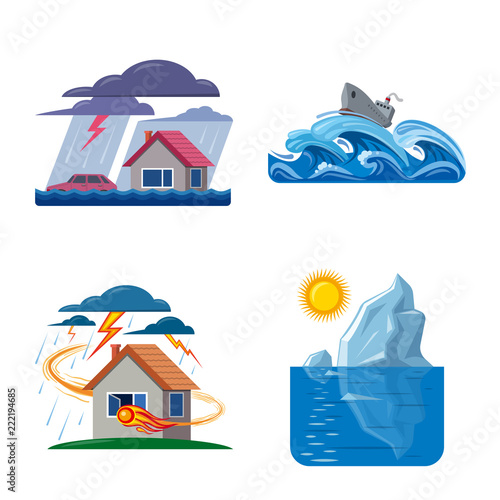 Isolated object of natural and disaster symbol. Collection of natural and risk stock symbol for web.