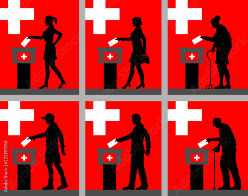 Swiss citizens silhouette voting for election in Switzerland
