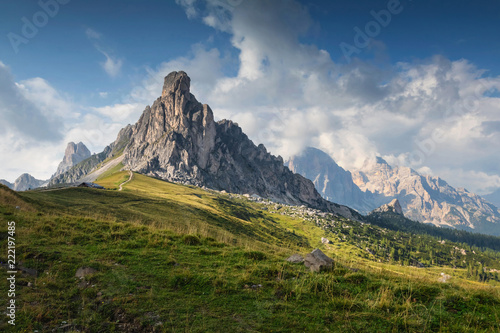Obraz na płótnie Panoramic evening view of peak Ra Gusela, Averau - Nuvolau group from Passo di Giau