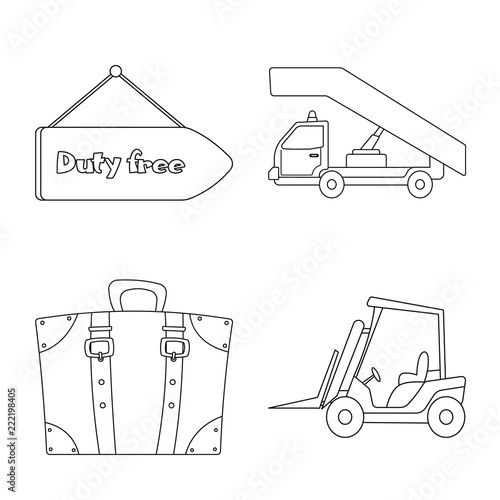 Vector design of airport and airplane logo. Collection of airport and plane stock symbol for web.