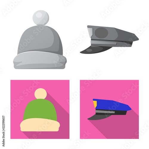 Isolated object of headgear and cap sign. Set of headgear and accessory stock vector illustration.