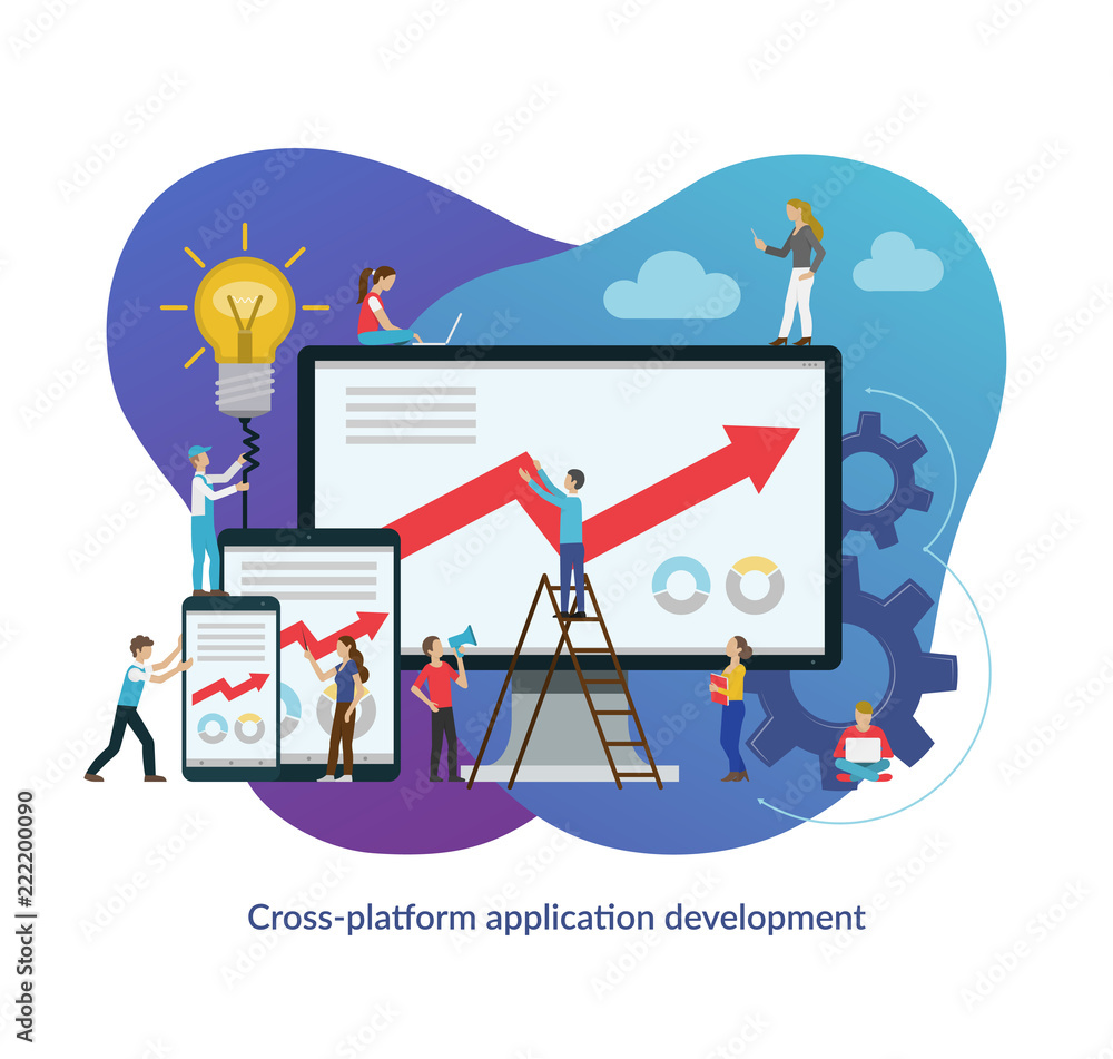 Cross platform app development process concept. Flat design vector ...