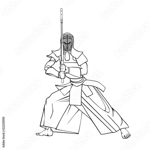 Kendo fighter man with shinai cartoon vector Illustration
