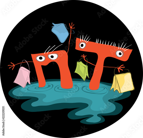 concept shopping without discounts/ Russian vector letters with packages are stuck in a puddle