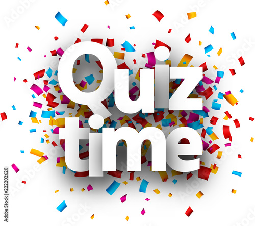 Quiz time card with colorful confetti.