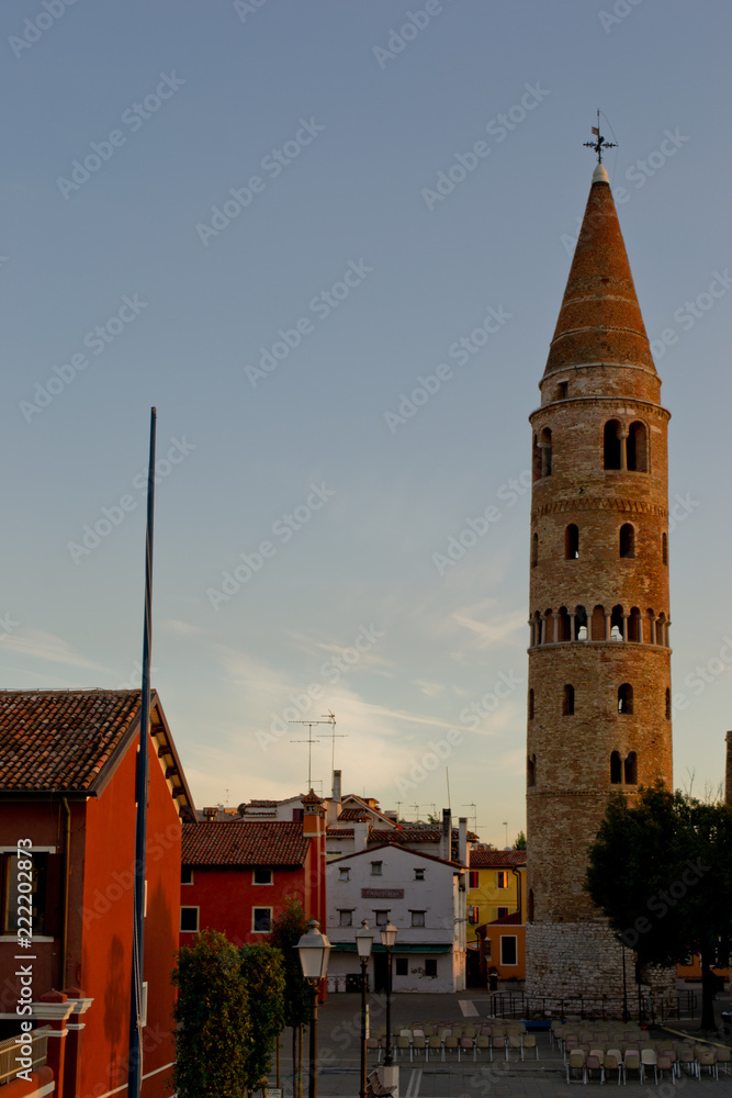 Medieval Bell tower Duomo Santo Stefano of Caorle's city in the province of Venice, Italy