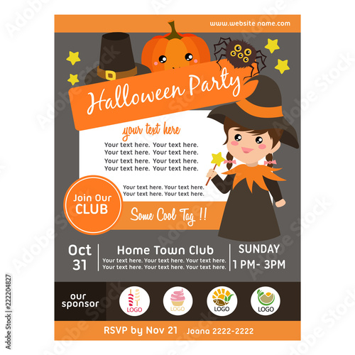 cute halloween party poster with sorceress costume