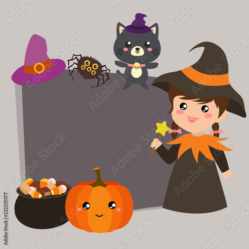 cute happy halloween sorceress in flat style