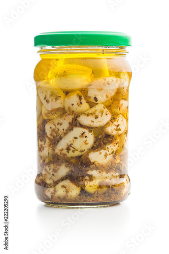 Pickled garlic in glass jar