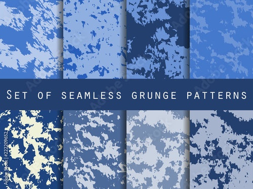 Grunge set of seamless pattern with clots and strokes. Marbled paper watercolor. For wallpaper, bed linen, tiles, fabrics, backgrounds. Vector illustration