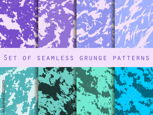 Grunge set of seamless pattern with clots and strokes. Marbled paper watercolor. For wallpaper, bed linen, tiles, fabrics, backgrounds. Vector illustration