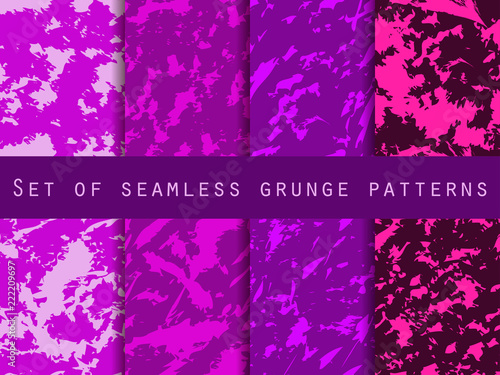 Grunge set of seamless pattern with clots and strokes. Marbled paper watercolor. For wallpaper, bed linen, tiles, fabrics, backgrounds. Vector illustration