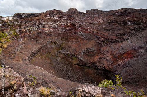 Look into the deep crater of Mauna Ulu, Hawaii.