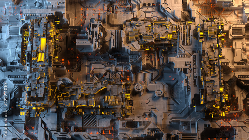 Abstract industrial illustration, fractal building, technological background. 3d rendering