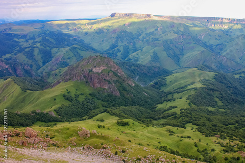 Landscape North Caucasus plateau Bermamyt at sunrise.