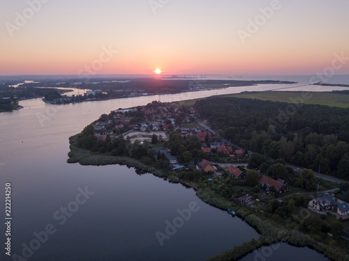 Beautiful sunset over estuary of Vistula river in Gdansk © milosz_g