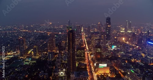 Wallpaper Mural Thailand Bangkok Aerial v15 Slow, high cityscape view following path of traffic at dusk 3/18 Torontodigital.ca