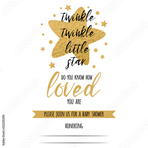 Twinkle twinkle little star text with gold stars for girl baby shower card sign print