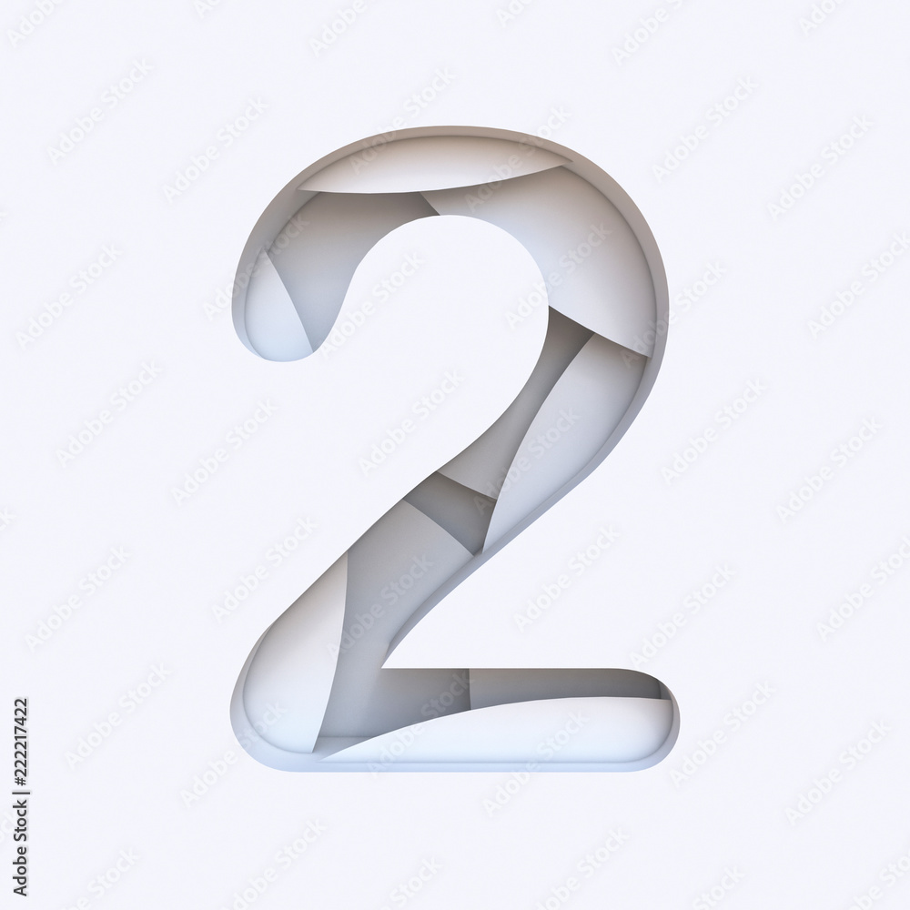 White abstract layers font Number 2 TWO 3D White abstract layers font Number 2 TWO 3D