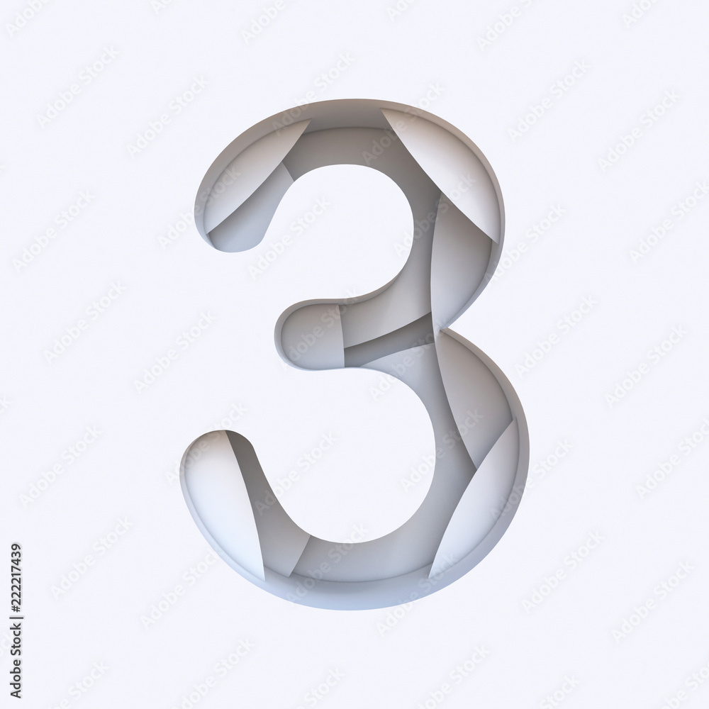 White abstract layers font Number 3 THREE 3D White abstract layers font Number 3 THREE 3D