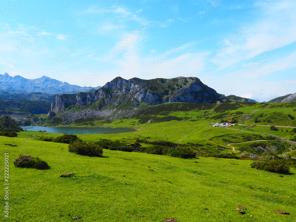 Fototapeta premium Landscape near Ercina Lake in Covadonga Lakes, Picos de Europa, Asturias, Spain
