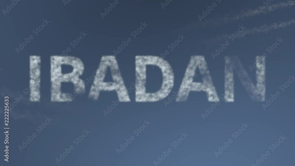 Flying airplanes reveal Ibadan caption. Traveling to Nigeria conceptual intro animation Flying airplanes reveal Ibadan caption. Traveling to Nigeria conceptual intro animation