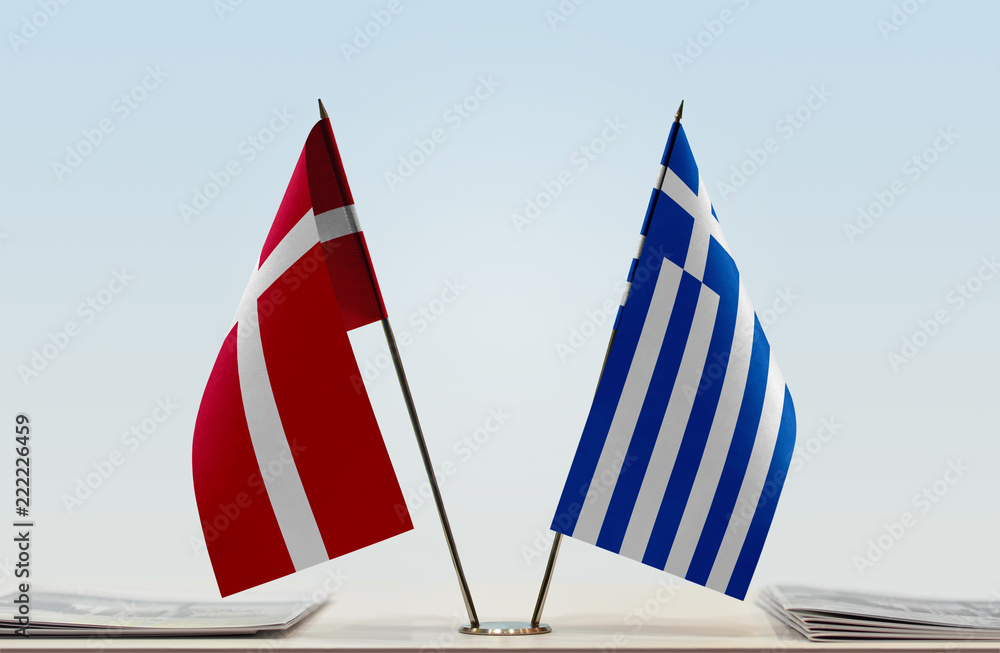 Two flags of Denmark and Greece