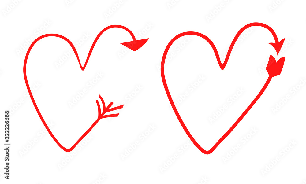 two set of vector hearts in the form of arrows. pointer, symbol. gradient drawings
