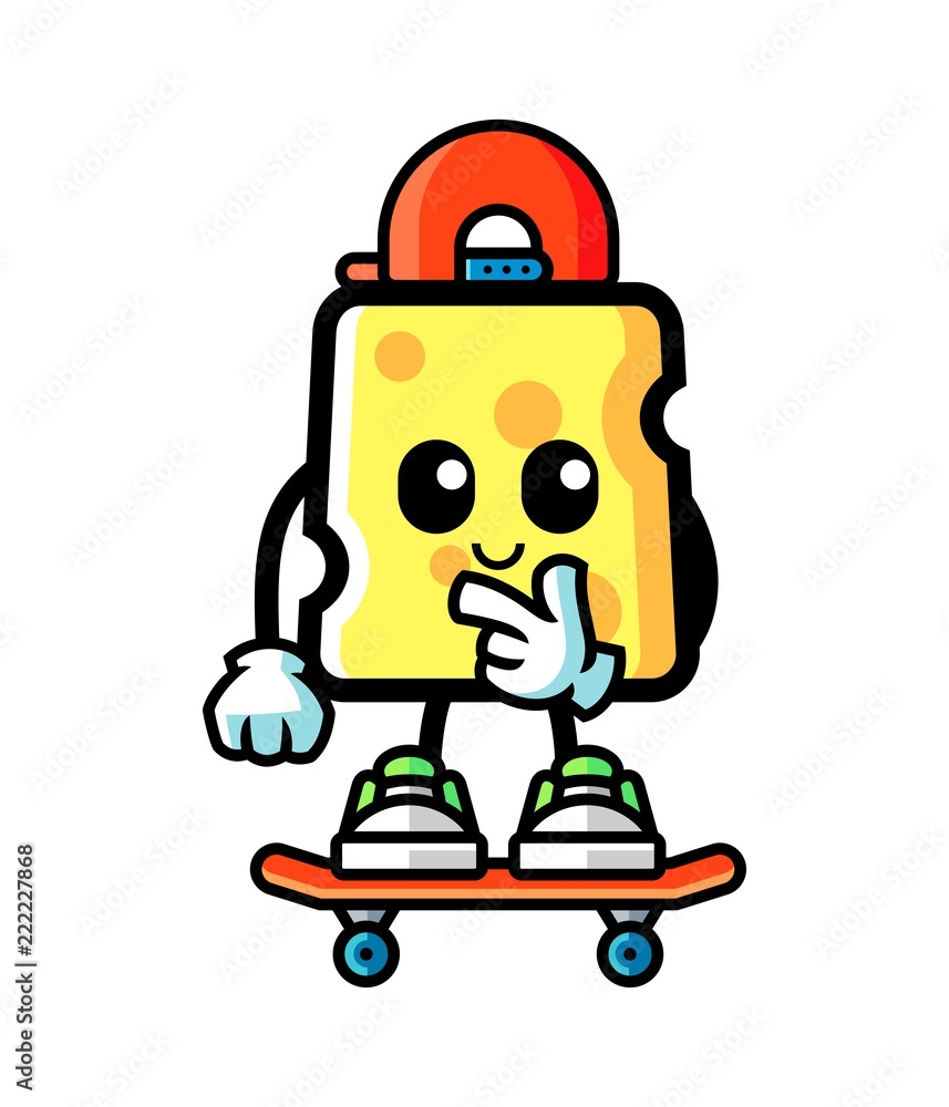 Cheese play skateboard mascot cartoon illustration