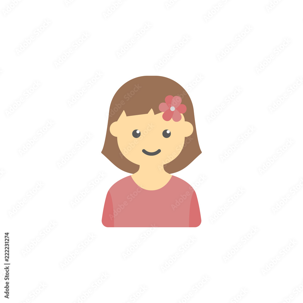 avatar of girl with flower in hair colored icon. Element of children icon for mobile concept and web app. Colored avatar of girl with flower in hair can be used for web and mobile avatar of girl with flower in hair colored icon. Element of children icon for mobile concept and web app. Colored avatar of girl with flower in hair can be used for web and mobile