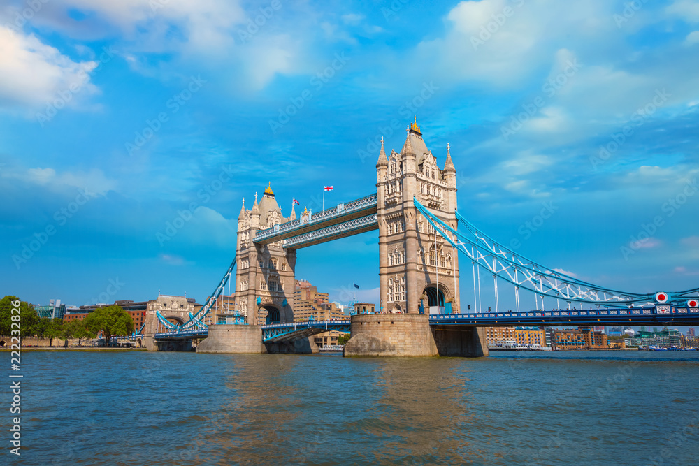 Tower bridge crosses the River Thames in London, UK