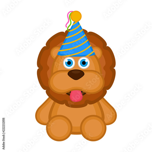 Fototapeta Naklejka Na Ścianę i Meble -  Cute lion with a party hat icon