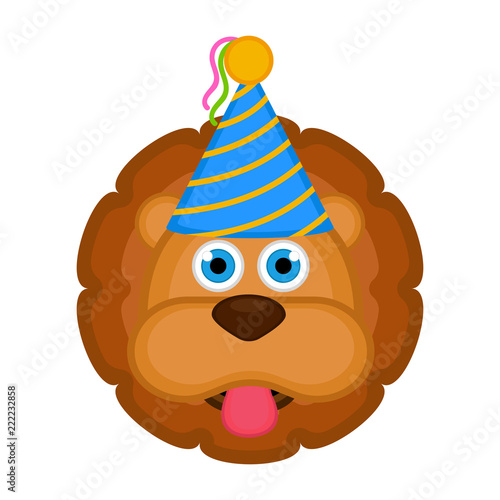 Fototapeta Naklejka Na Ścianę i Meble -  Cute lion with a party hat avatar