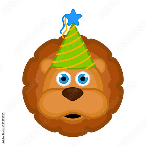 Fototapeta Naklejka Na Ścianę i Meble -  Cute lion with a party hat avatar