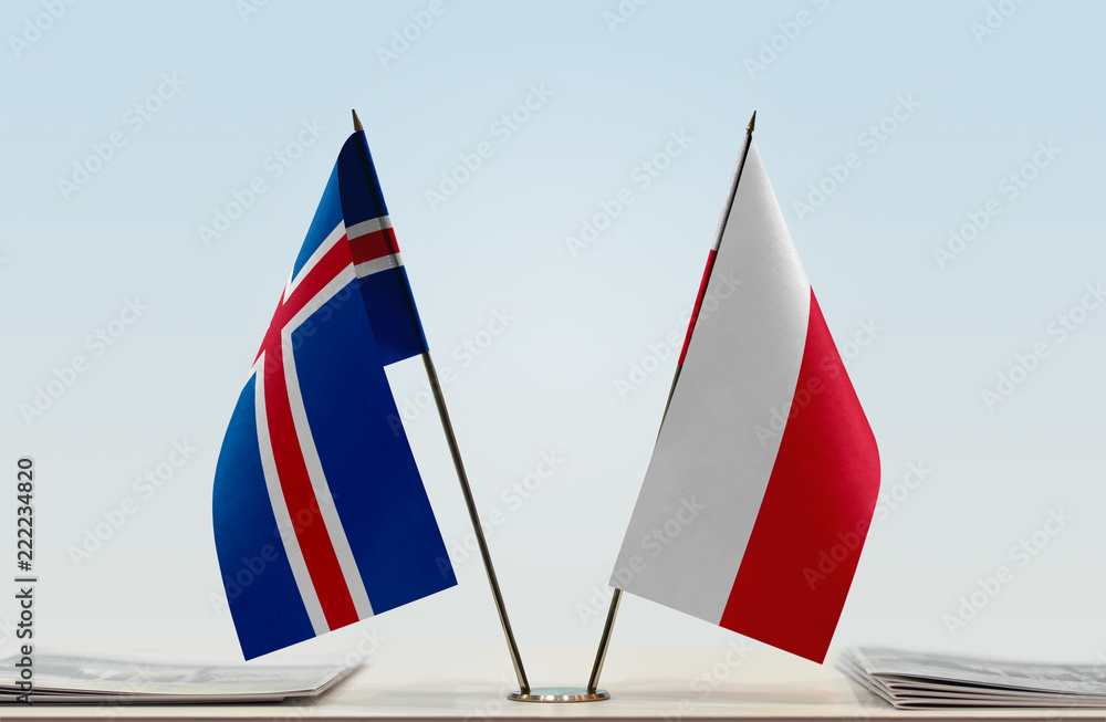 Two flags of Iceland and Poland