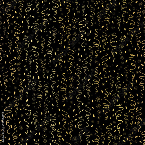 Luxury Black Gold Party Streamers Pattern Seamless Vector , Drawn Illustration for Stylish Classy Invitations, Elegant Party Decor Festive Backdrop, Metallic Wedding Stationery, Luxe Shiny Gift Wrap