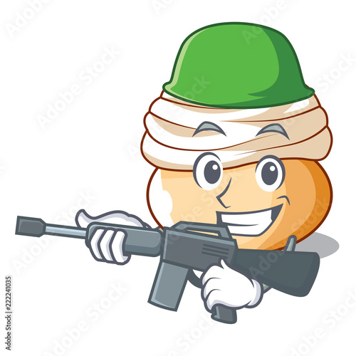 Army cartoon semla bun with almond paste