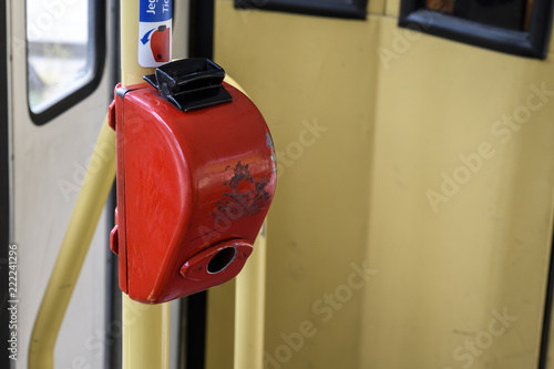 Vintage ticket punching validating machine on a tram in Budapest Hungary