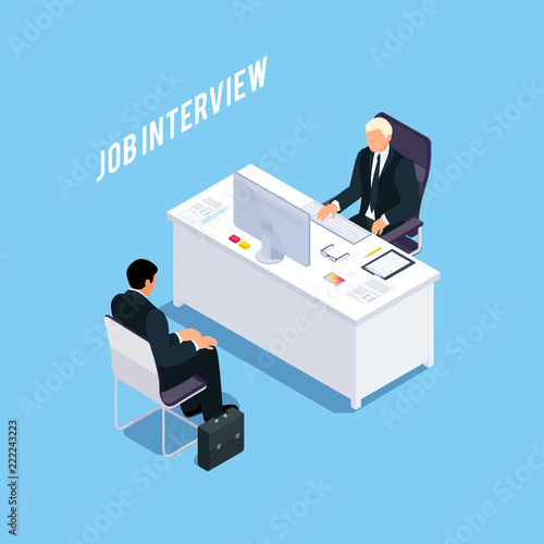 Isometric concept of job interview.