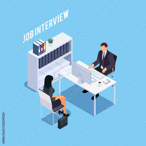 Isometric concept of hiring process.